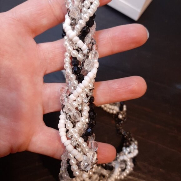 3/$20 Twisted Multi Strand Beaded Statement Necklace Pearl Rhinestone Gunmetal - Picture 11 of 13